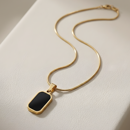 Rectangular Black Onyx Pendant Necklace