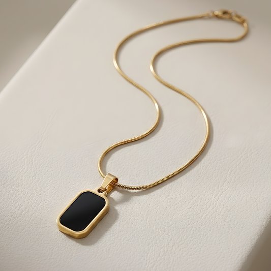 Rectangular Black Onyx Pendant Necklace