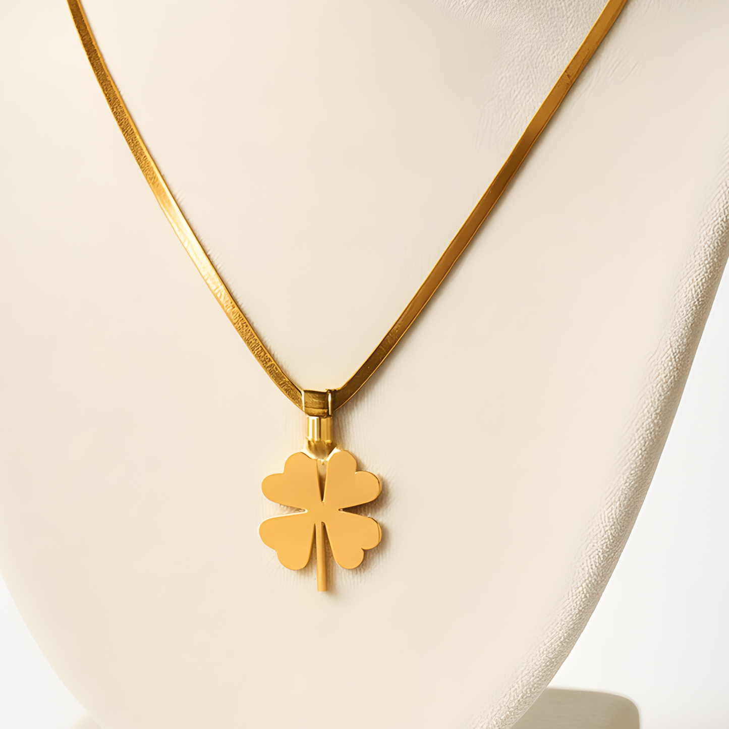 Four-Leaf Clover Herringbone Necklace