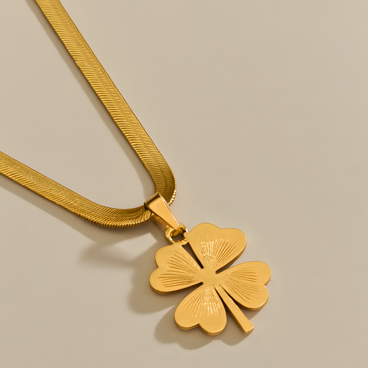 Four-Leaf Clover Herringbone Necklace