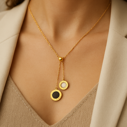 Gold Dual-Medallion Drop Necklace