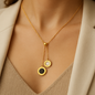 Gold Dual-Medallion Drop Necklace