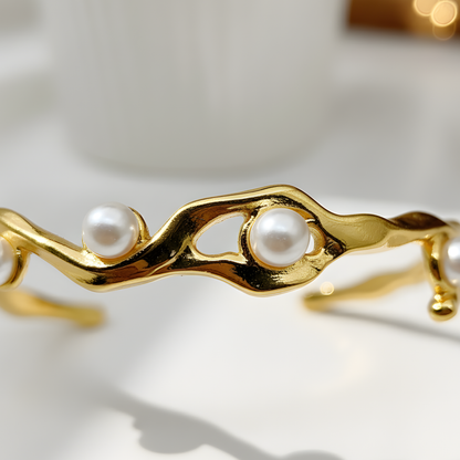 Wave Pearl Cuff Bracelet
