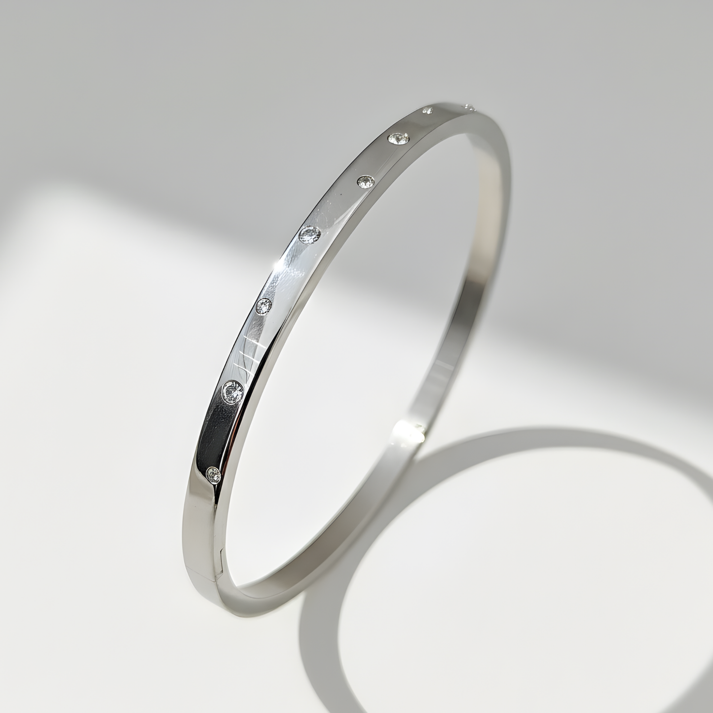 Minimalist Crystal-Studded Silver Bangle