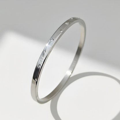 Minimalist Crystal-Studded Silver Bangle
