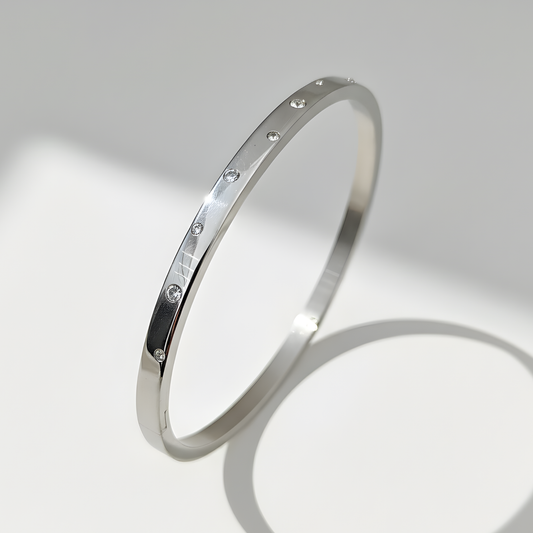 Minimalist Crystal-Studded Silver Bangle