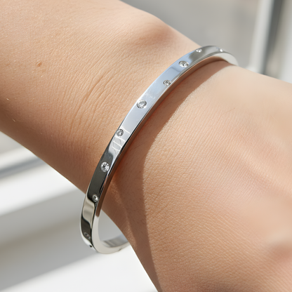 Minimalist Crystal-Studded Silver Bangle