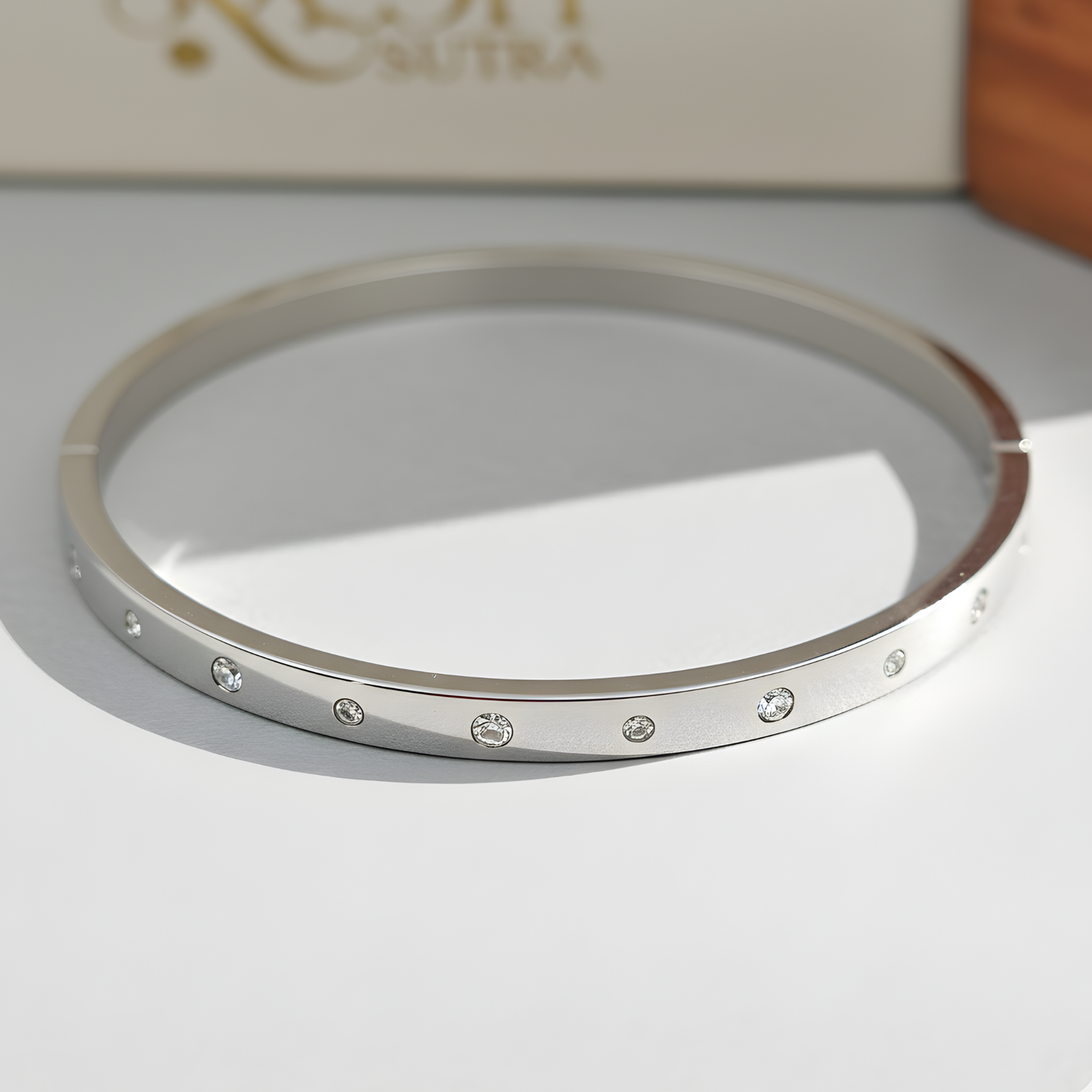 Minimalist Crystal-Studded Silver Bangle