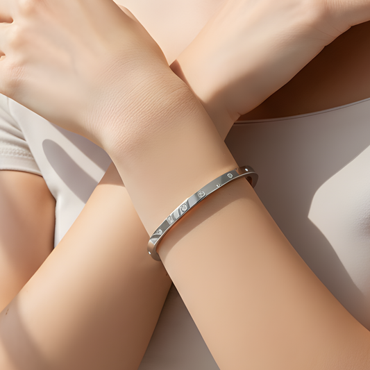 Minimalist Crystal-Studded Silver Bangle
