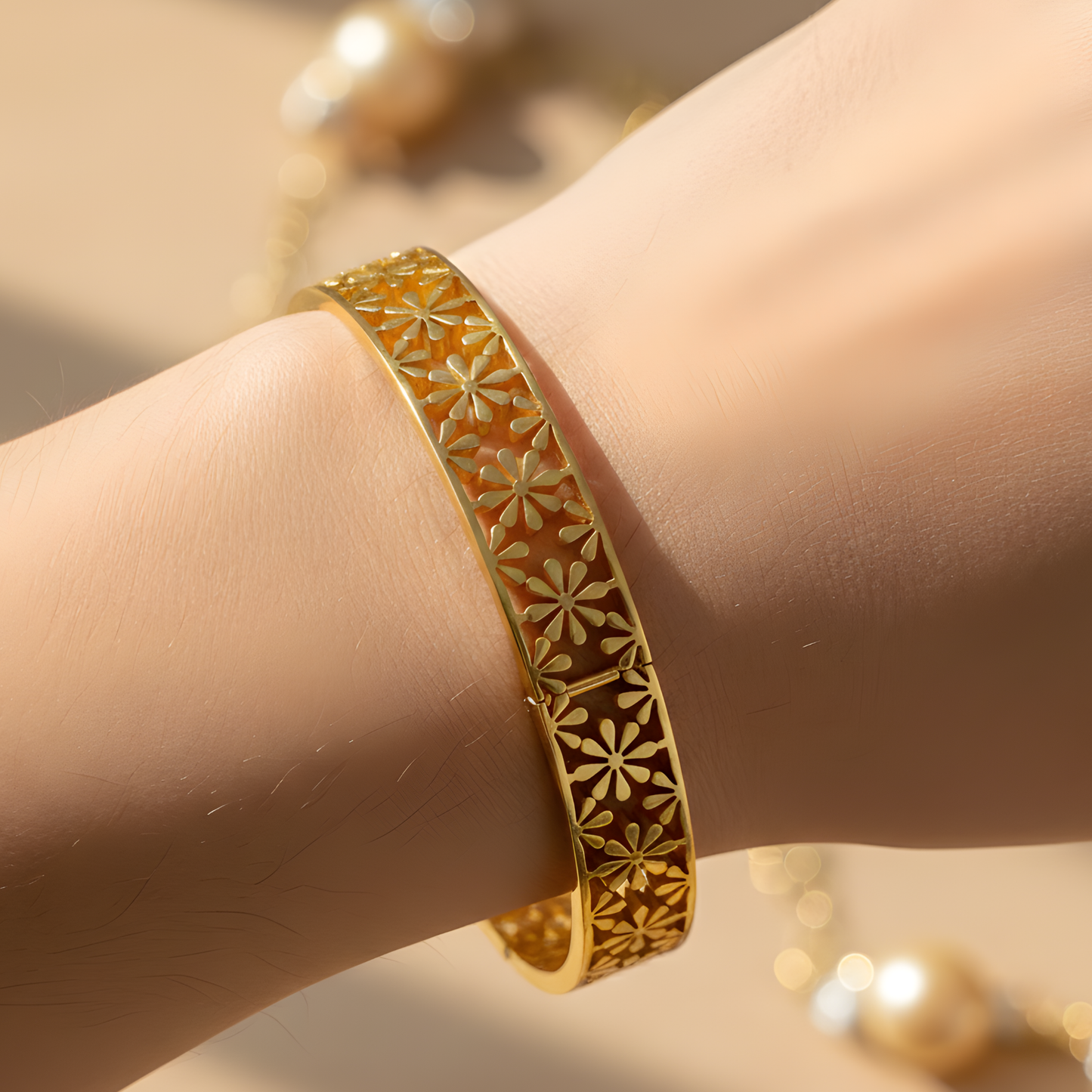 Floral Cut-Out Gold Bangle