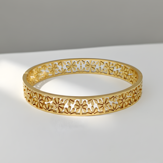 Floral Cut-Out Gold Bangle