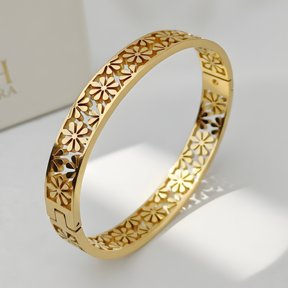 Floral Cut-Out Gold Bangle