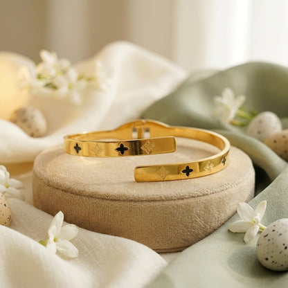 Gold Clover Open Cuff Bracelet