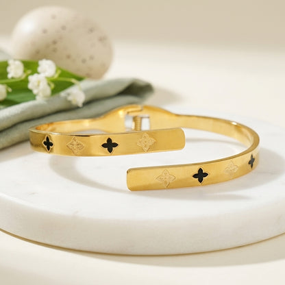 Gold Clover Open Cuff Bracelet