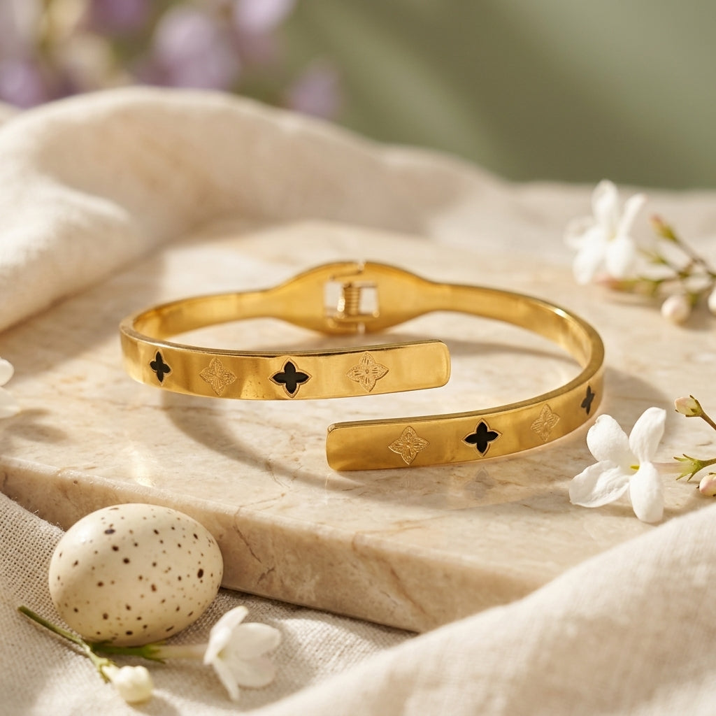 Gold Clover Open Cuff Bracelet
