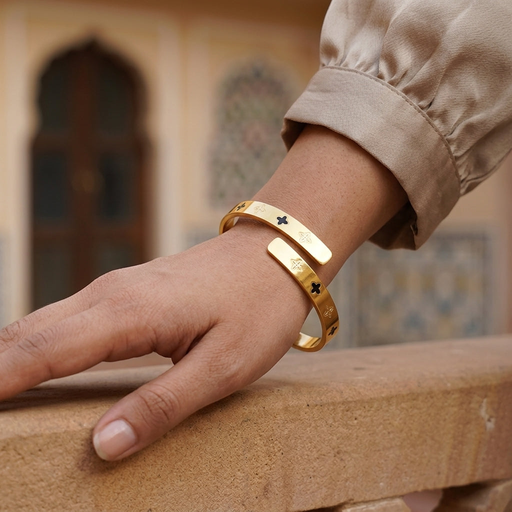 Gold Clover Open Cuff Bracelet