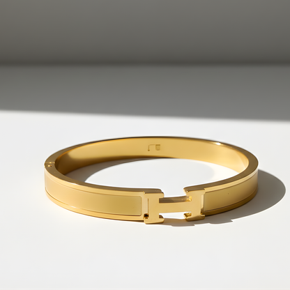 Gold "H" Detail Hinged Bangle
