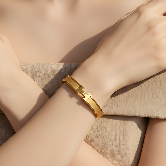 Gold "H" Detail Hinged Bangle