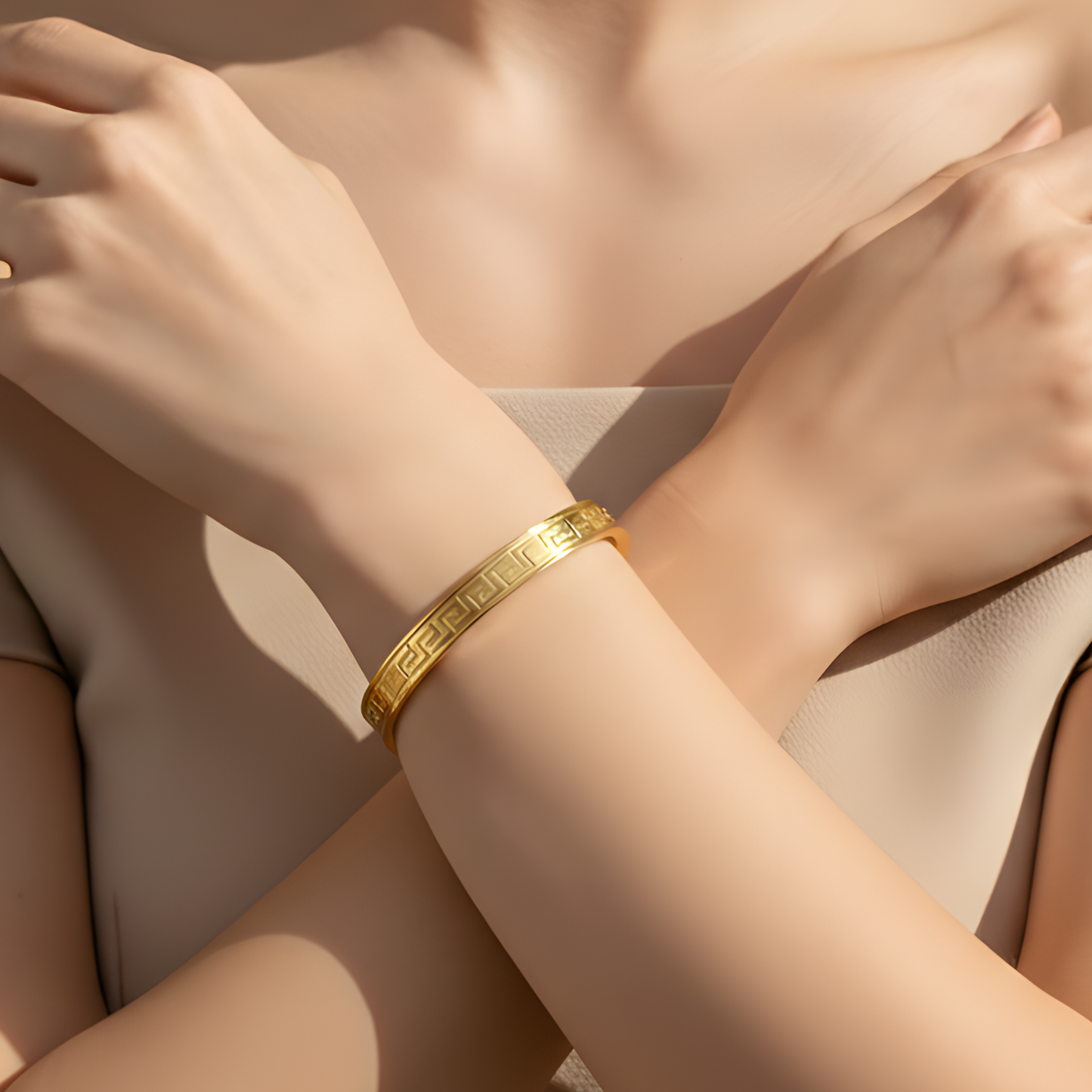 Wide Greek Key Bangle