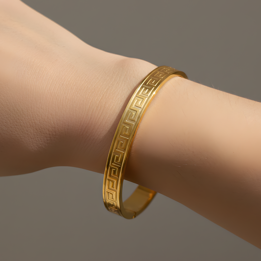 Wide Greek Key Bangle