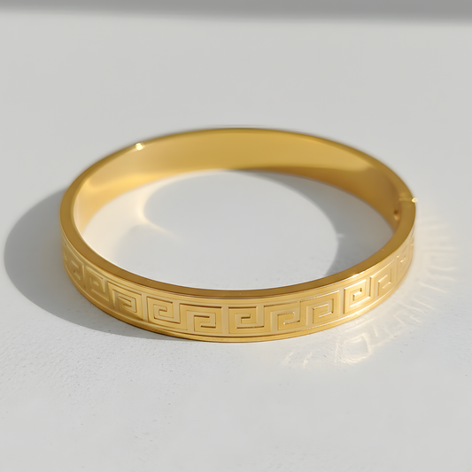 Wide Greek Key Bangle