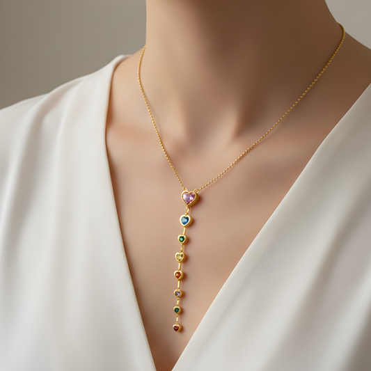 Rainbow Heart Y-Drop Gold Necklace