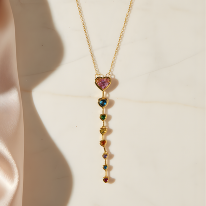 Rainbow Heart Y-Drop Gold Necklace