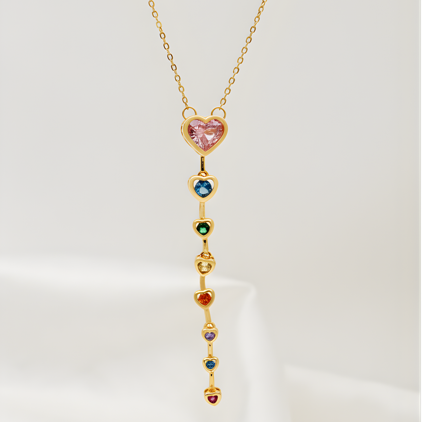 Rainbow Heart Y-Drop Gold Necklace