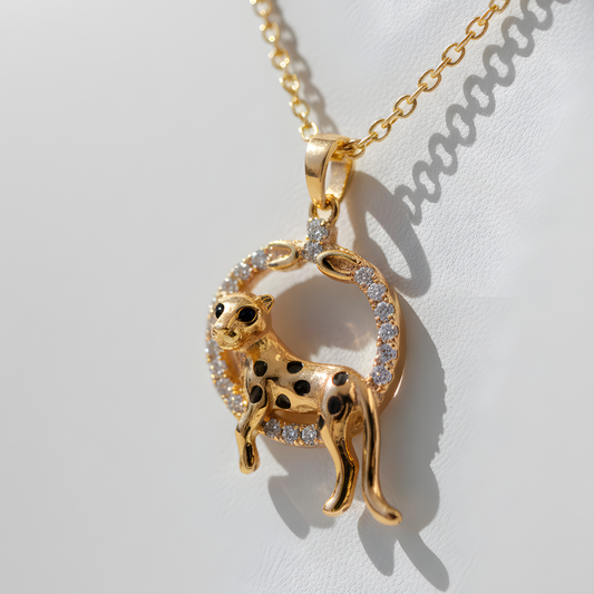Gold Diamond Panther Pendant Necklace