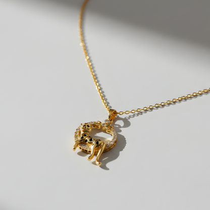 Gold Diamond Panther Pendant Necklace