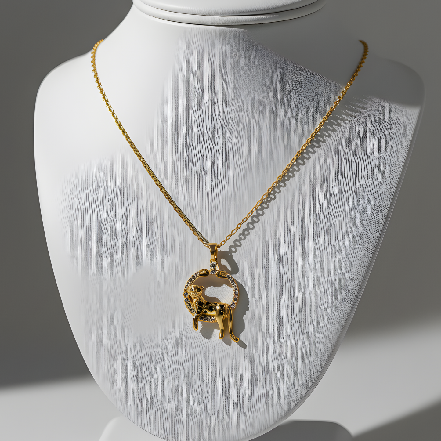 Gold Diamond Panther Pendant Necklace