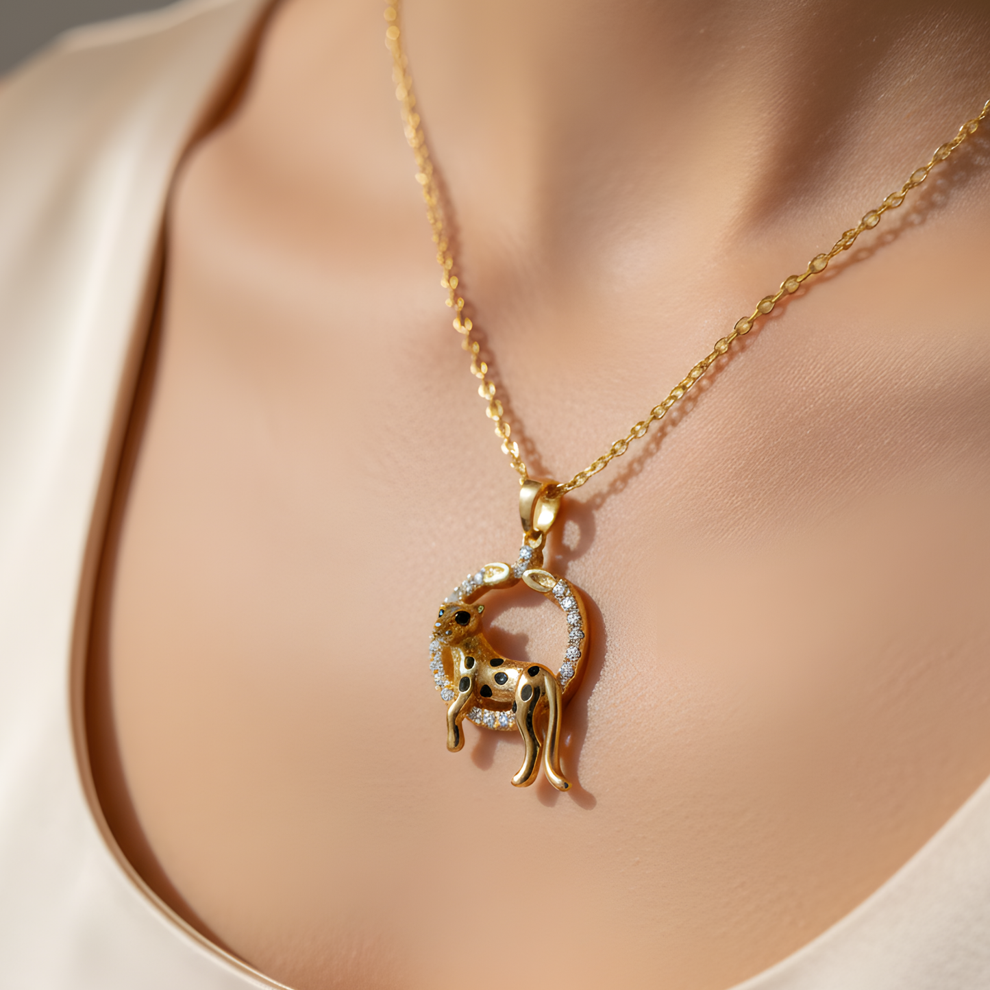 Gold Diamond Panther Pendant Necklace