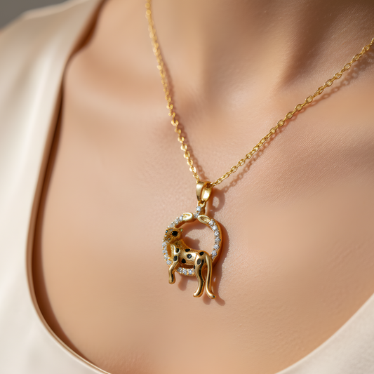 Gold Diamond Panther Pendant Necklace