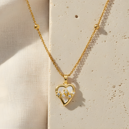 Gold Heart Flower Pendant Necklace