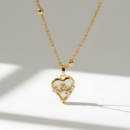 Gold Heart Flower Pendant Necklace
