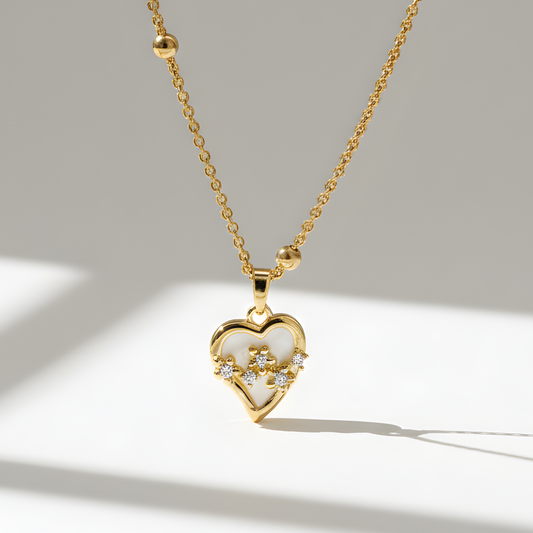 Gold Heart Flower Pendant Necklace