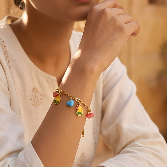 Gold Pineapple Charm Bracelet - Summer Jewelry
