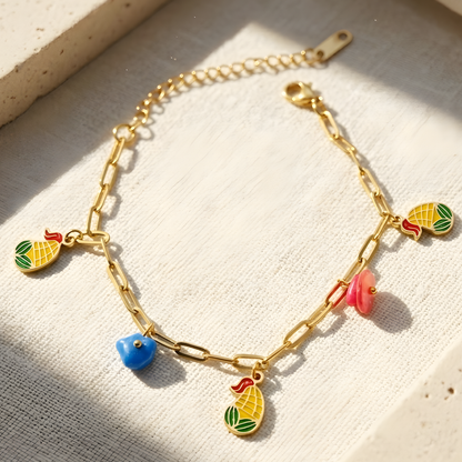 Gold Pineapple Charm Bracelet - Summer Jewelry