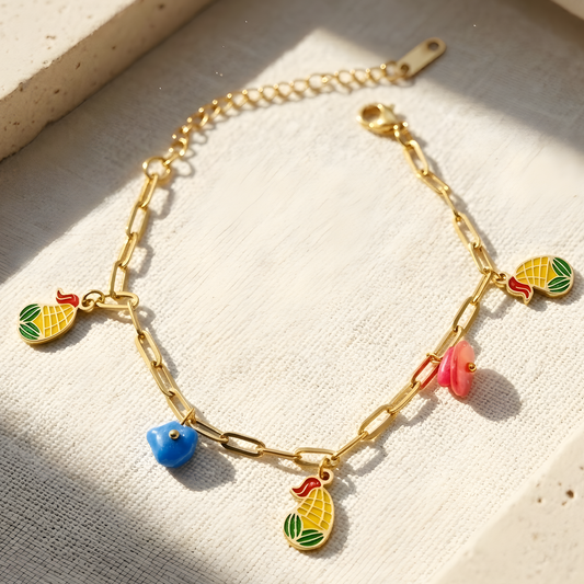Gold Pineapple Charm Bracelet - Summer Jewelry