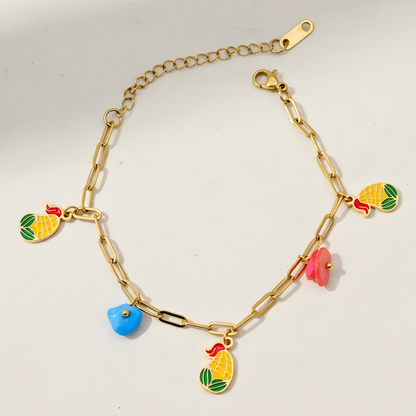 Gold Pineapple Charm Bracelet - Summer Jewelry