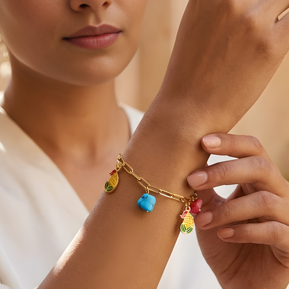 Gold Pineapple Charm Bracelet - Summer Jewelry
