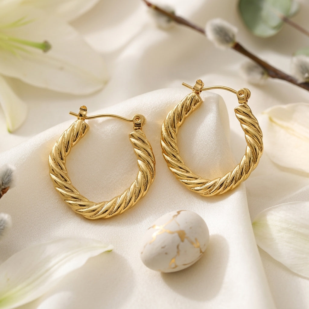 Twisted Gold Hoop Earrings