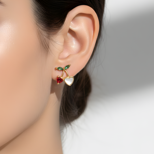 Cherry Heart Drop Earrings Set Of Three