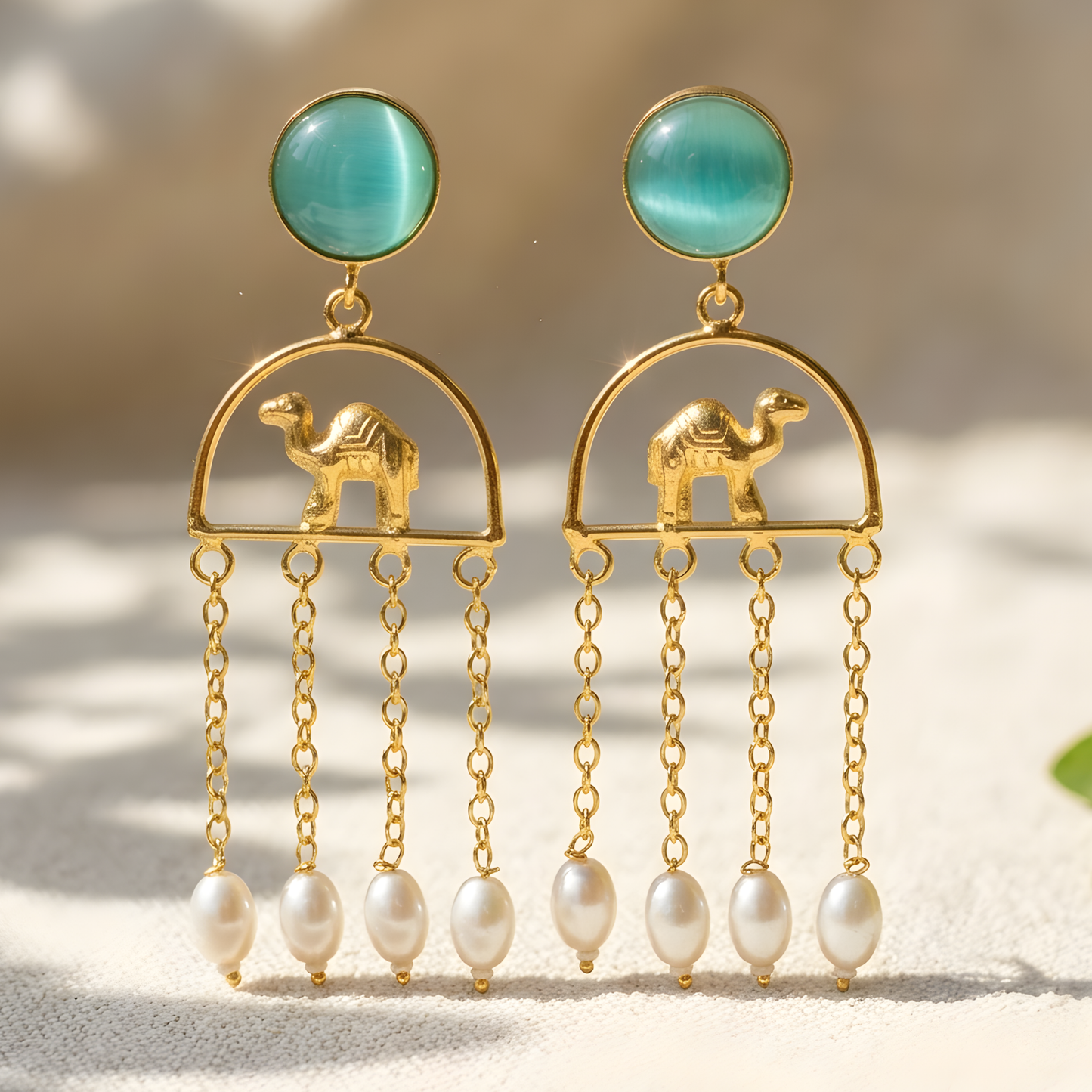 Camel & Pearl Tassel Drop Earrings