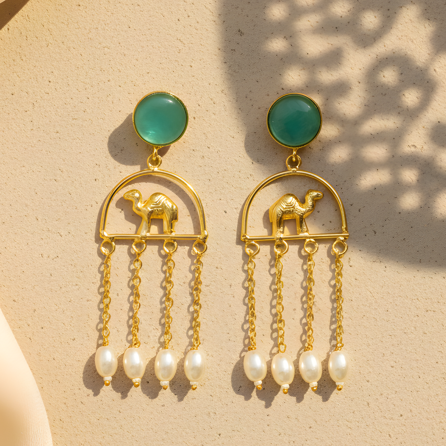 Camel & Pearl Tassel Drop Earrings