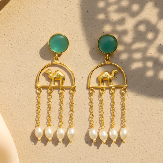 Camel & Pearl Tassel Drop Earrings
