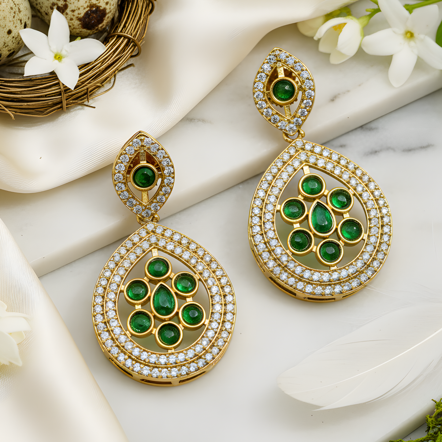 Gold Emerald Teardrop Earrings