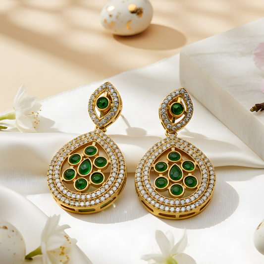 Gold Emerald Teardrop Earrings
