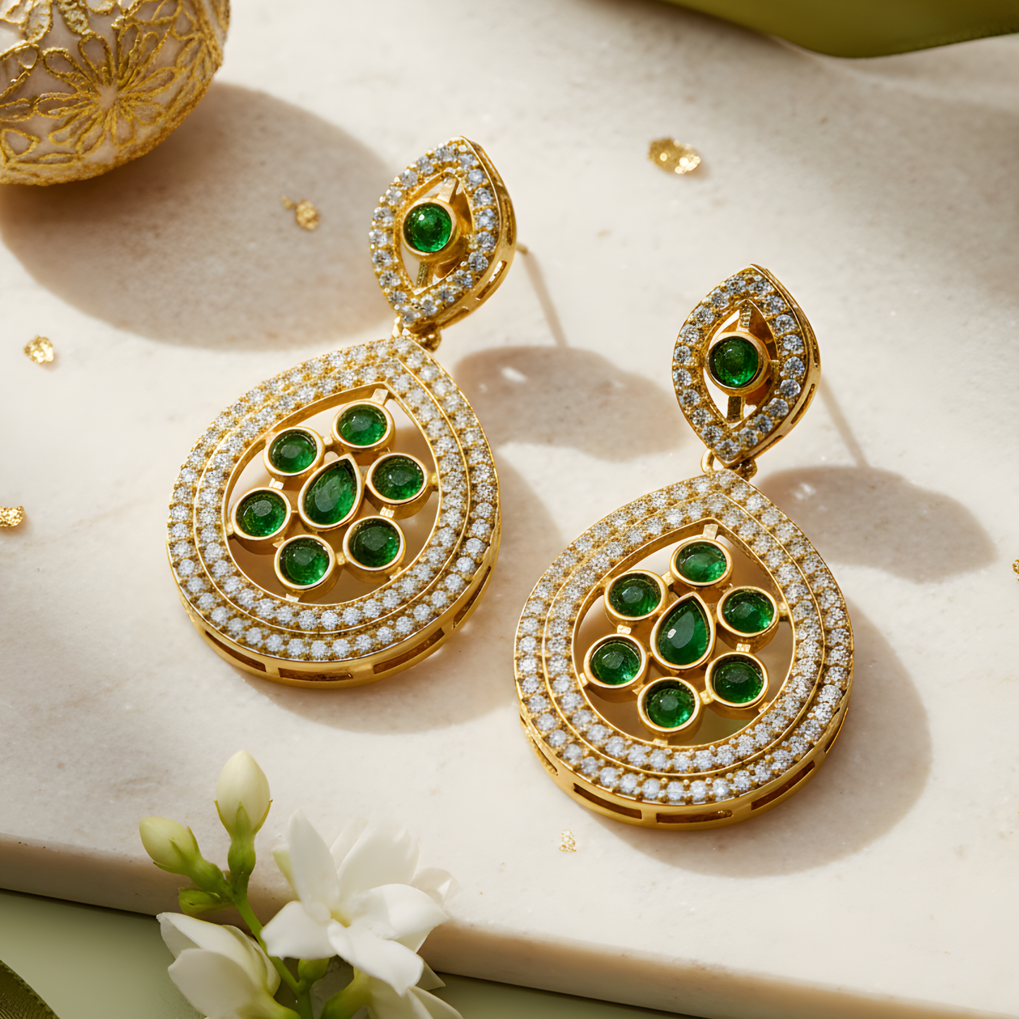 Gold Emerald Teardrop Earrings