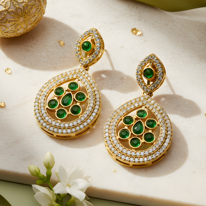 Gold Emerald Teardrop Earrings